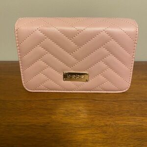 Bebe Baby Pink Quilted Clutch With Shoulder Strap